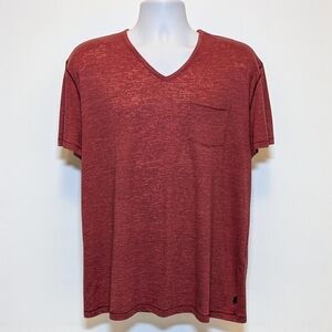 John Varvatos Pocket T-Shirt Vintage V-Neck Short Sleeve Brick Red Men's L